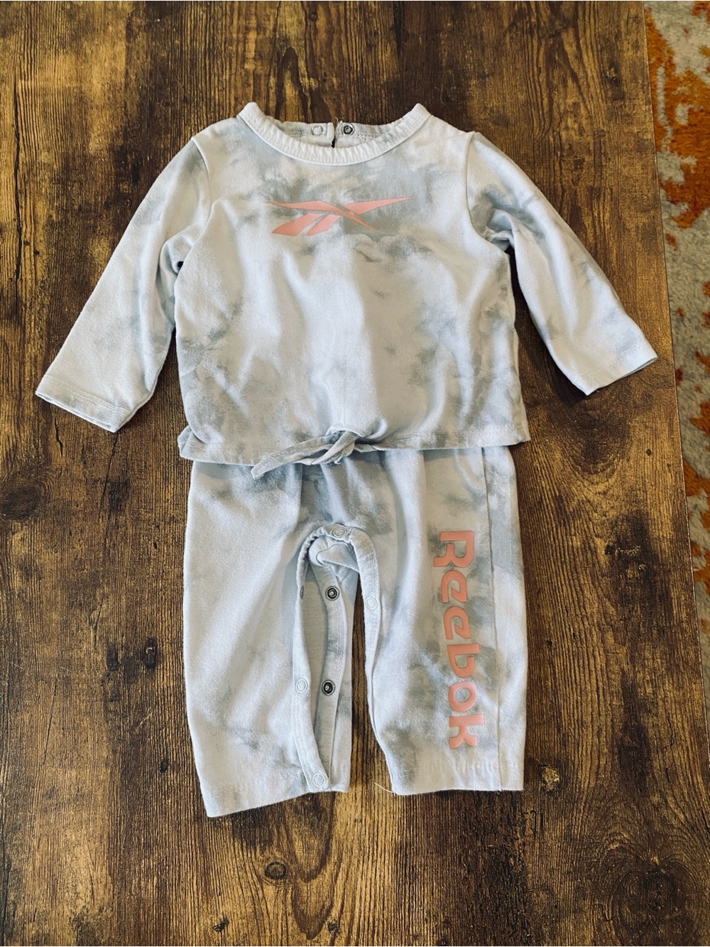 Reebok Light Blue Tie-Dye Kids Pajama Set with Pink Logo